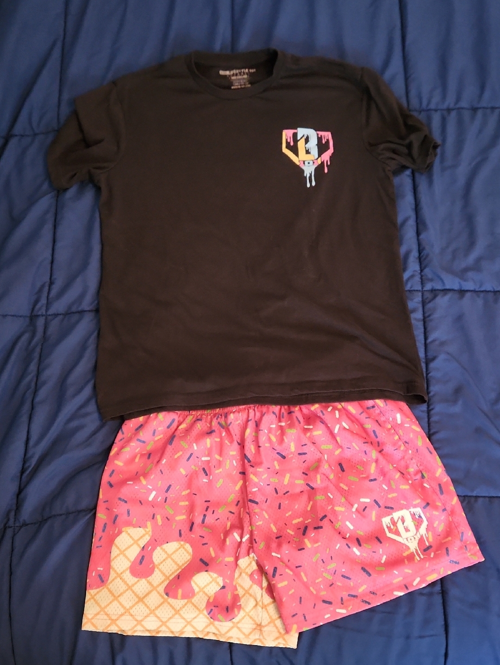 Baseball Lifestyle Black Tee and Pink Sprinkle Shorts Set